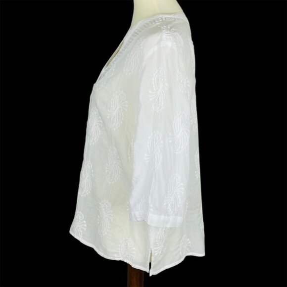 Alfred Dunner 3/4 Sleeve Sheer Top Sz 16P White Embroidered Pintuck Gauzy Beach - Picture 5 of 6